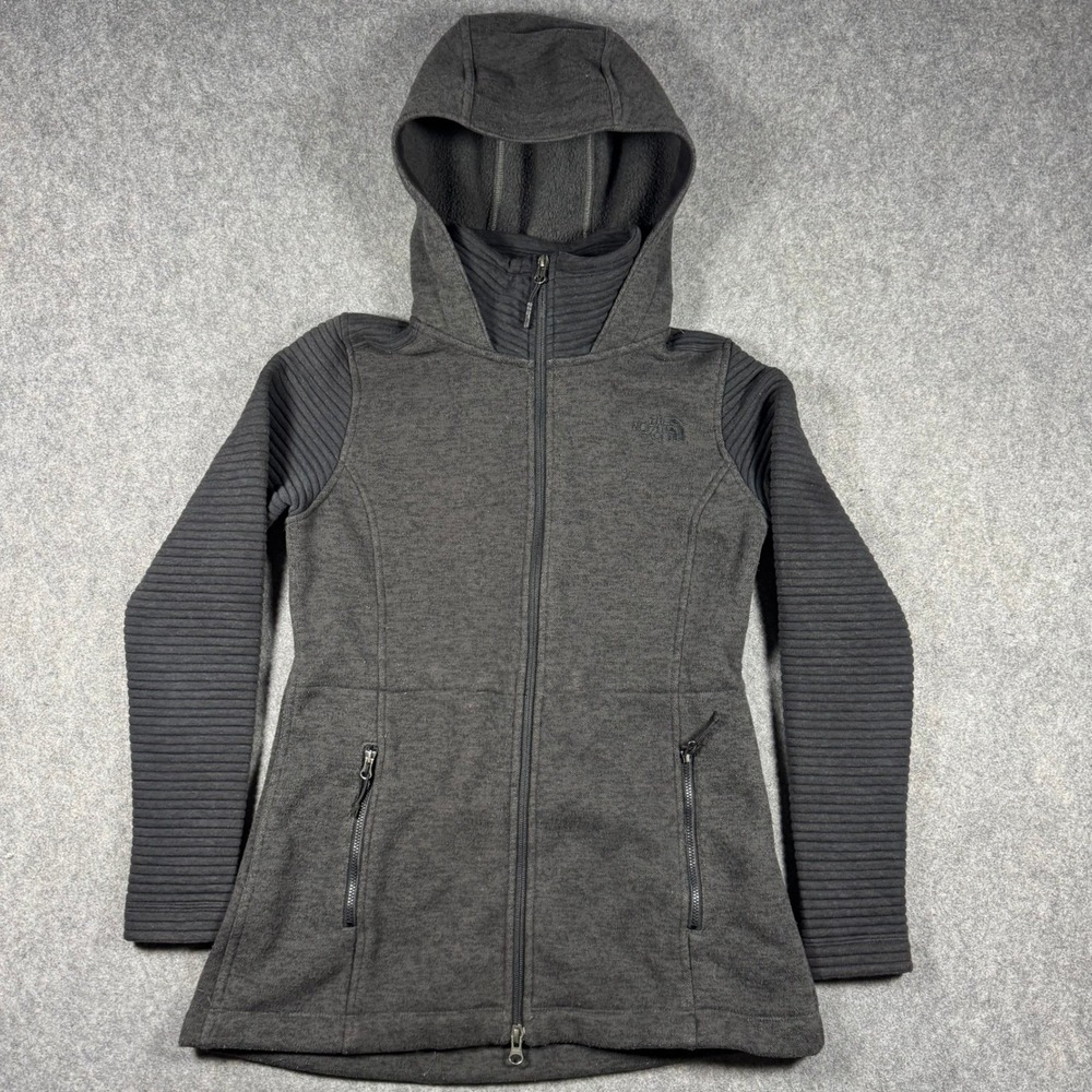 The North Face‎ Jacket Womens S Gray Fleece Hoodie Mixed Texture Ribbed Sleeve